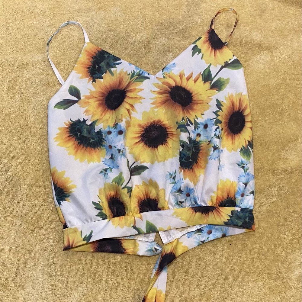 Sun Flower Tie Back Tank Crop Top